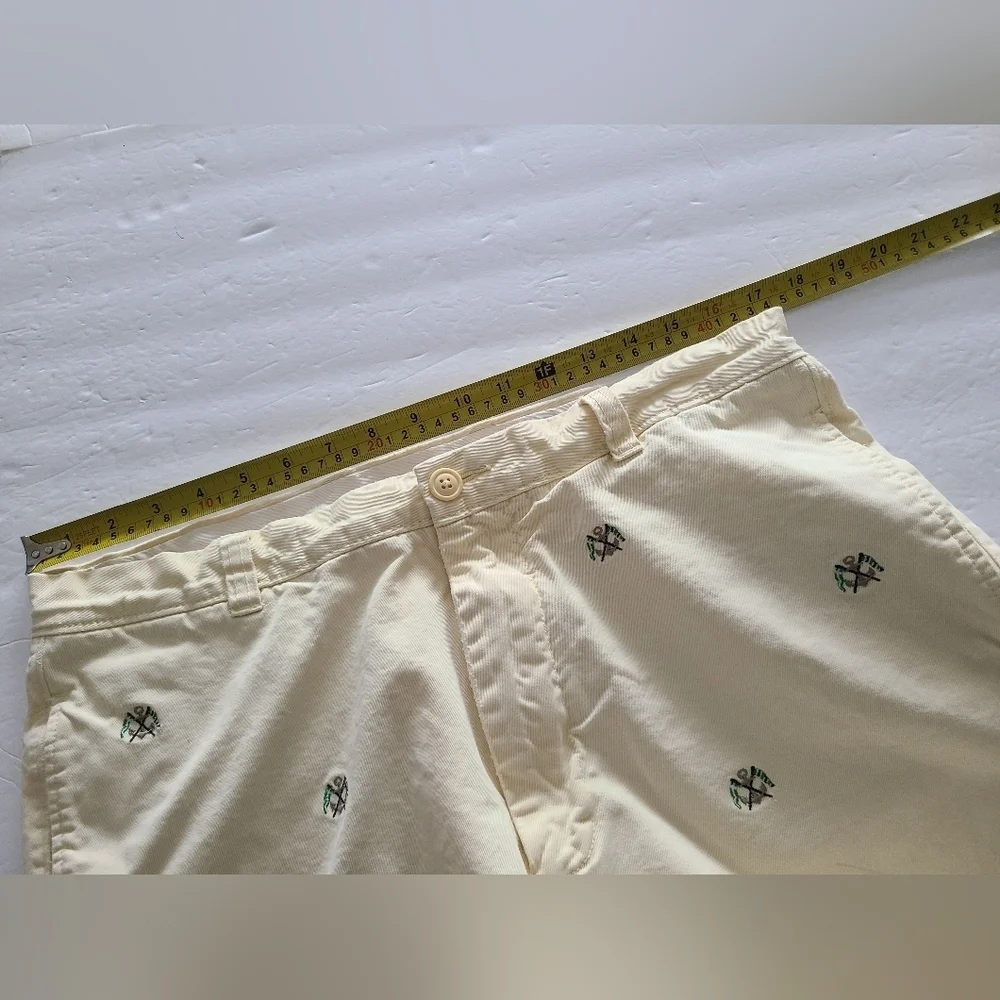 J.Crew Broken In Regular Fit Men's Cream Embroidered Anchors Shorts Sz.35